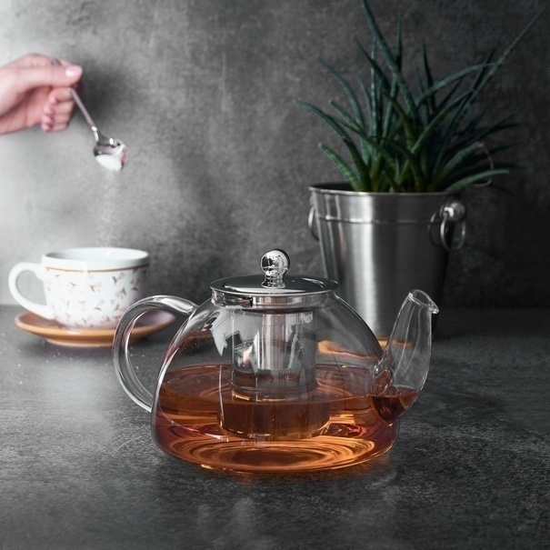 Dzbanek do herbaty borokrzemowy z podgrzewaczem białym Tadar Carina 1,2 l