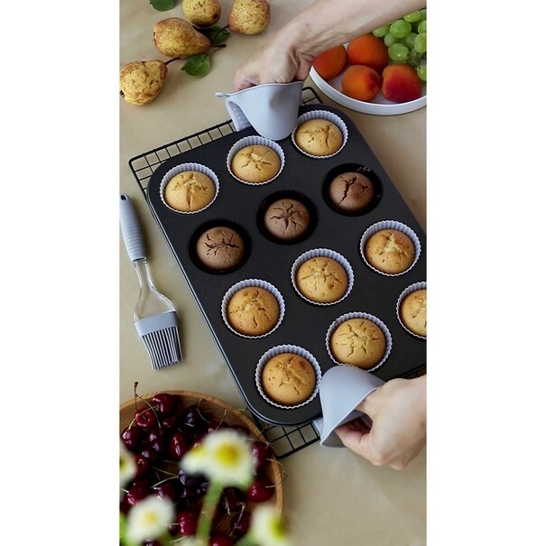 Łopatka kuchenna pędzelek silikonowy i 2 łapki Tadar komplet 4 elementy szary