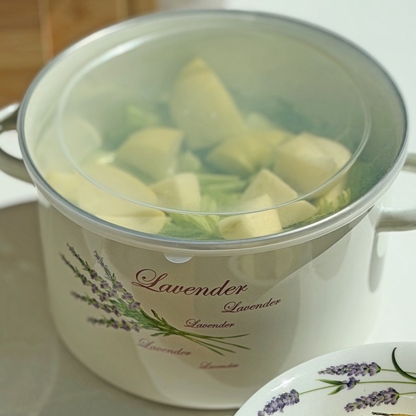 Komplet 3 garnk&oacute;w emaliowanych z plastikowymi pokrywkami Tadar Lawenda 6 element&oacute;w 1,2 l 1,7 l 2,3 l