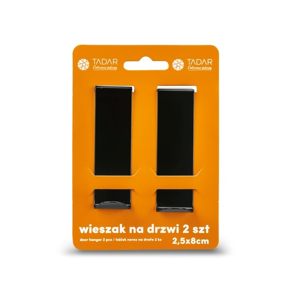 Wieszak na drzwi metalowy Tadar 8 x 2,5 cm czarny 2 sztuki