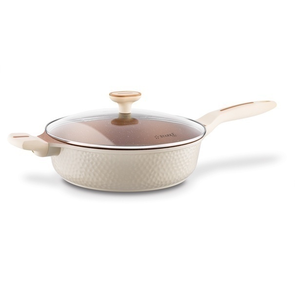 Zestaw garnk&oacute;w na indukcję Starke Pro Texture Creamy 10 element&oacute;w i 3 noże Toshiro