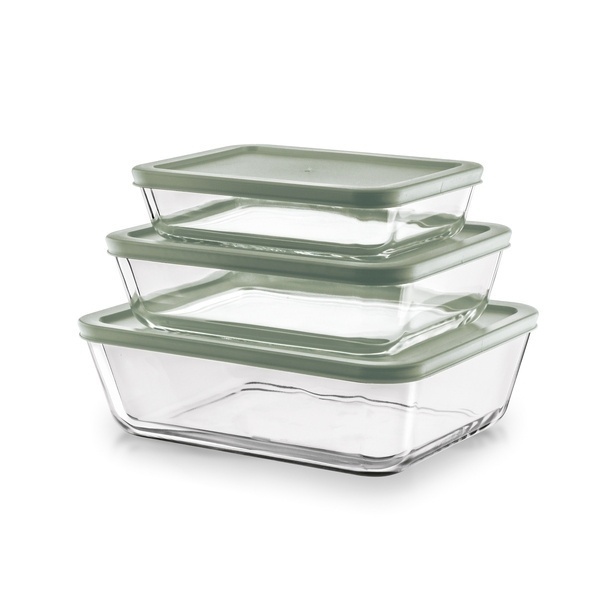 Komplet 3 szklanych borokrzemowych pojemnik&oacute;w na żywność Konighoffer Auro 750 ml 1400 ml 2400 ml