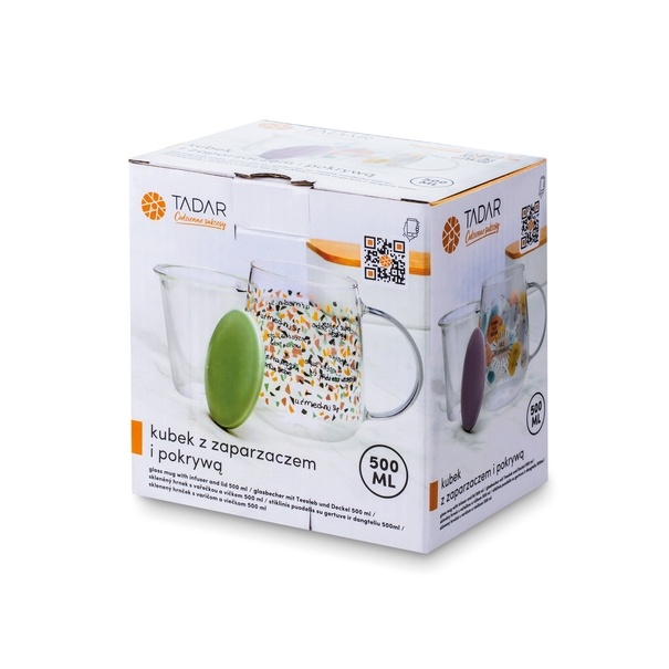 Kubek szklany z zaparzaczem i ceramiczną pokrywką Tadar Spełniaj marzenia 500 ml