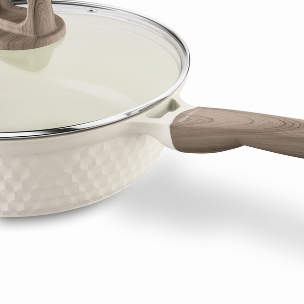 Patelnia z powłoką ceramiczną na indukcję Konighoffer Rosti z pokrywką 28 cm kremowa