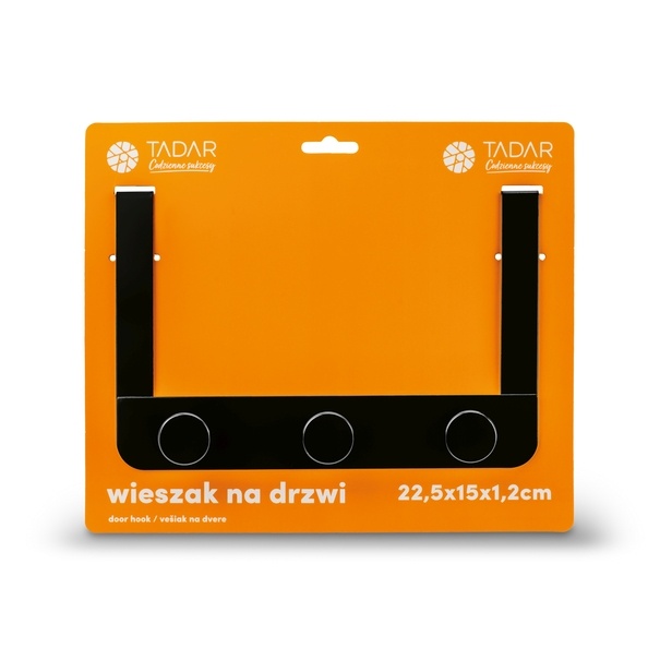 Wieszak na drzwi metalowy Tadar 22,8 x 15 cm czarny 3 haczyki