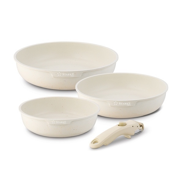 Zestaw 3 patelni Starke Pro Compacti Cream 4 elementy odpinany uchwyt