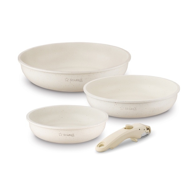 Zestaw 3 patelni Starke Pro Compacti Cream 4 elementy odpinany uchwyt