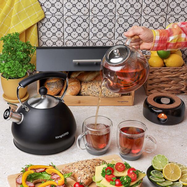 Dzbanek do herbaty borokrzemowy z podgrzewaczem białym Tadar Carina 1,2 l