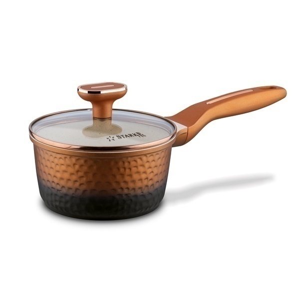 Zestaw garnk&oacute;w na indukcję Starke Pro Texture Copper 10 element&oacute;w i 4 noże Toshiro