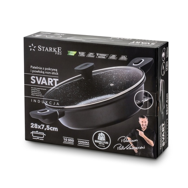 Patelnia marmurowa na indukcję kr&oacute;tkie uchwyty Starke Pro Svart Marble 28 cm
