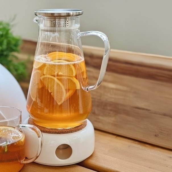 Dzbanek do herbaty borokrzemowy z podgrzewaczem białym Tadar Carina 1,2 l