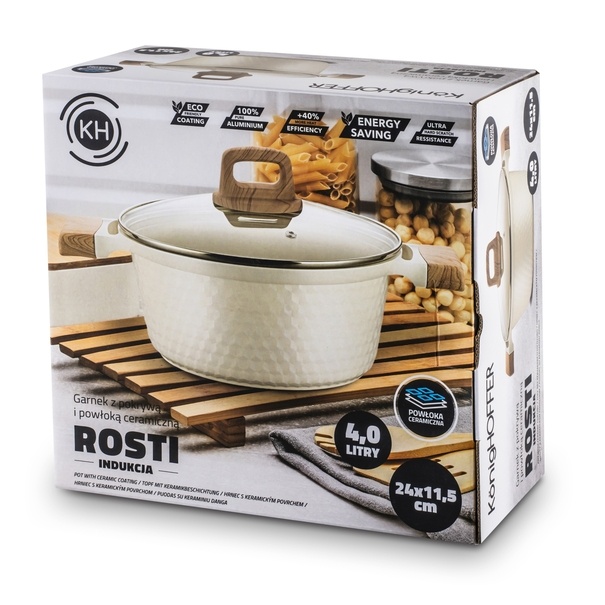 Garnek z powłoką ceramiczną na indukcję Konighoffer Rosti 24 cm 4,7 l kremowy