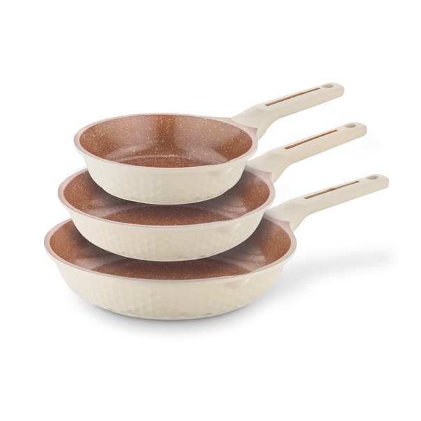 Komplet 3 patelni na indukcję Starke Pro Texture Creamy 20 24 28 cm