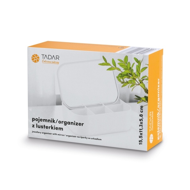 Organizer na biżuterię z lusterkiem i białą pokrywką Tadar 6 przegr&oacute;dek