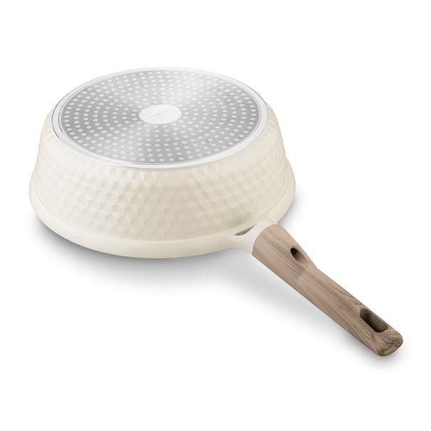 Patelnia z powłoką ceramiczną na indukcję Konighoffer Rosti z pokrywką 28 cm kremowa