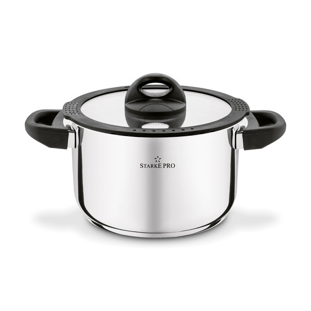 Zestaw garnk&oacute;w nierdzewnych z pokrywkami Starke Pro Sante 8 element&oacute;w i komplet 6 szklanek Sue 400 ml z podkładkami