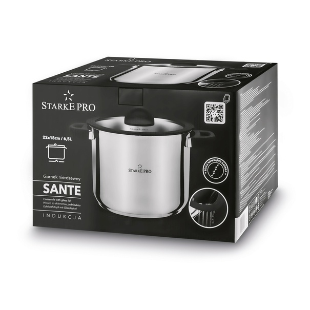 Garnek wysoki nierdzewny z pokrywką Starke Pro Sante 6,5 l indukcja