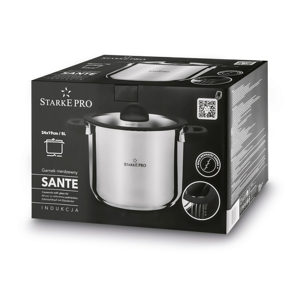 Garnek wysoki nierdzewny z pokrywką Starke Pro Sante 8,5 l indukcja