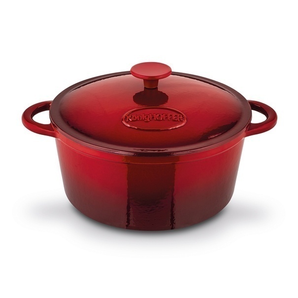 Komplet naczyń żeliwnych 5 element&oacute;w 2 garnki i patelnia Konighoffer czerwone