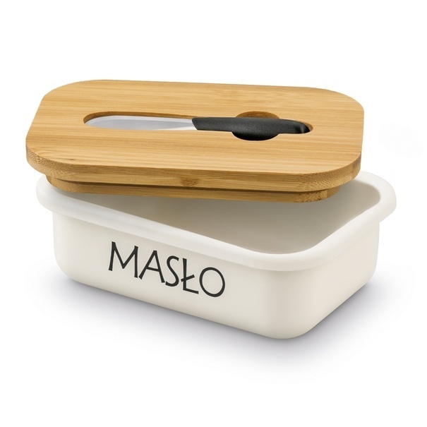 Maselniczka stalowa z pokrywką i nożykiem Tadar 15,5 x 10,5 x 6,5 cm kremowa