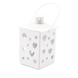 Lampion metalowy Tadar Heart 7,5 x 7,5 x 11 cm biały