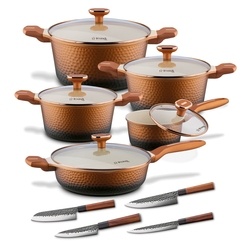 Zestaw garnk&oacute;w na indukcję Starke Pro Texture Copper 10 element&oacute;w i 4 noże Toshiro
