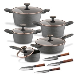 Zestaw garnk&oacute;w na indukcję Starke Pro Texture Grey 10 element&oacute;w i 4 noże Toshiro