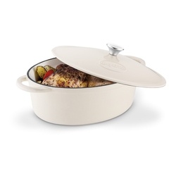 Gęsiarka żeliwna emaliowana Konighoffer 6,4 l 32,5 x 25 x 11,8 cm owalna kremowa