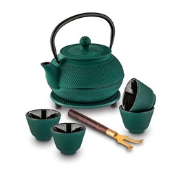Imbryk do herbaty z zaparzaczem żeliwny Konighoffer Hanako Green 0,9 l podstawka i 4 czarki