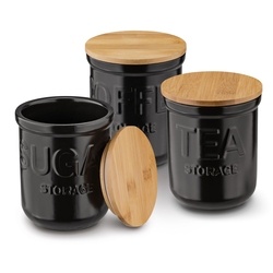 Komplet 3 pojemników Konighoffer Ceramic Kawa Herbata Cukier 13,8 x 11,2 cm czarny mat