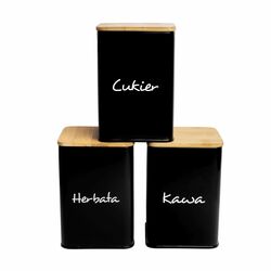 Komplet 3 pojemników Tadar Maestra Kawa Herbata Cukier 9,5 x 13,5 cm czarne
