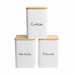 Komplet 3 pojemników Tadar Maestra Kawa Herbata Cukier 9,5 x 13,5 cm białe