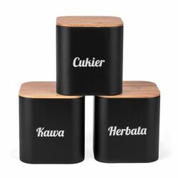 Komplet 3 pojemników Tadar Talon Kawa Herbata Cukier 11,5 x 12,3 cm czarne