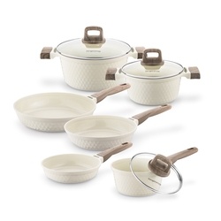 Komplet garnków ceramicznych 9 elementów Konighoffer Rosti kremowe