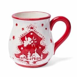 Kubek ceramiczny bożonarodzeniowy Tadar Choinka 380 ml czerwona