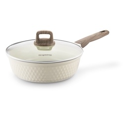 Patelnia z powłoką ceramiczną na indukcję Konighoffer Rosti z pokrywką 28 cm kremowa