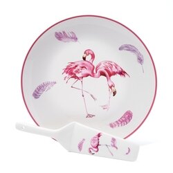 Talerz do ciasta z łopatką porcelanowy Tadar Flamingo 27 cm