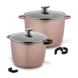 Zestaw 2 garnków na indukcję wysokich Konighoffer Pollo Rose Gold 6,8 l 10 l i 4 nakładki