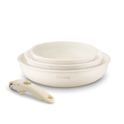 Zestaw 3 patelni Starke Pro Compacti Cream 4 elementy odpinany uchwyt