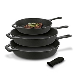 Zestaw 3 patelni żeliwnych z nakładką silikonową Konighoffer 20 cm 24,5 cm 29 cm