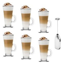 Zestaw 6 szklanek Tadar Caffee Latte 250 ml i elektryczny spieniacz do mleka