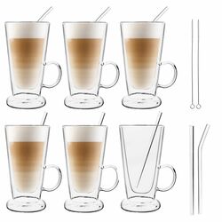 Zestaw 6 szklanek termicznych Tadar Sublime Latte 250 ml i 8 szklanych słomek