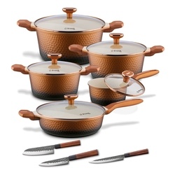 Zestaw garnk&oacute;w na indukcję Starke Pro Texture Copper 10 element&oacute;w i 3 noże Toshiro