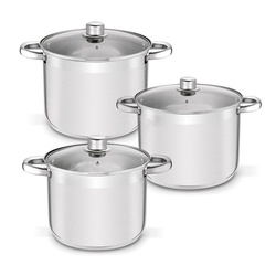 Zestaw garnk&oacute;w prostych ze stali nierdzewnej z pokrywkami Tadar 6 element&oacute;w 6,5 l, 8 l, 10 l
