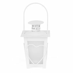 Lampion metalowy Tadar Heart 7,5 x 7,5 x 17 cm biały