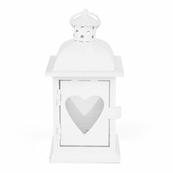 Lampion metalowy Tadar Heart 8,2 x 8,2 x 17 cm biały
