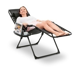Leżak ogrodowy plażowy grawitacyjny ze stolikiem Tadar Black 63 x 160 x 80 cm