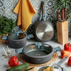 Patelnia na indukcję marmurowa z pokrywką Starke Pro Luxury Grey 28 cm krótkie uchwyty