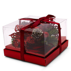 Stroik bożonarodzeniowy Tadar Gift Box I 11 x 11 x 7 cm bez świeczki czerwony
