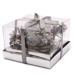 Stroik bożonarodzeniowy Tadar Gift Box II 11 x 11 x 7 cm bez świeczki srebrny